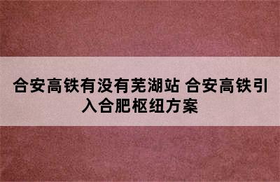 合安高铁有没有芜湖站 合安高铁引入合肥枢纽方案